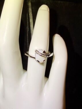 ✨ Opal & White Topaz Ring | 14K White Gold Plated 925 Sterling Silver | Size 7